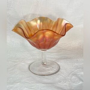 Fenton Iridescent Orange Glass Compote